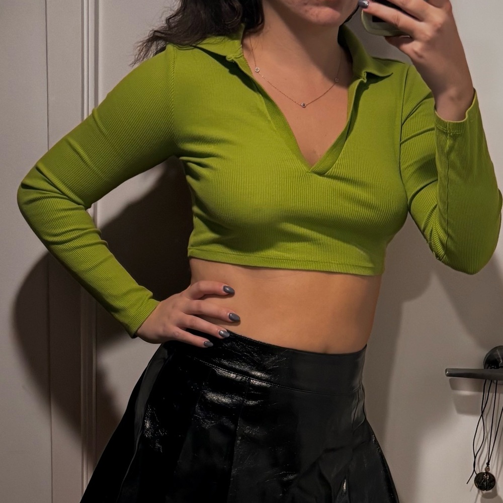 Zara Green Long Sleeve Crop Top